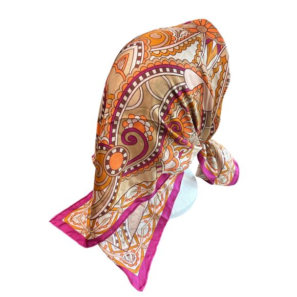 Fraas Silky Square Scarf- Headscarf, neckscarf, purse tie- bright orange pink - Picture 3 of 7